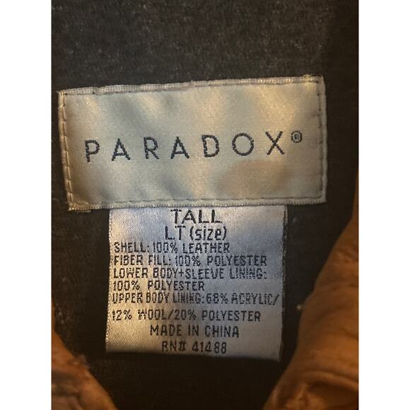 GUC Paradox Men's Brown Leather Suede Jacket Snaps and Zips in Front Size LT - Picture 3 of 7